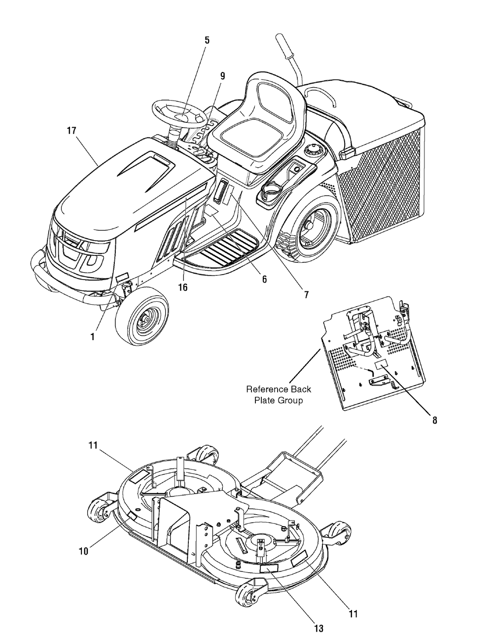 Decal Group Diagram and Parts List for 2690891-LT150RDFR 2010 Briggs and Stratton Lawn Tractor